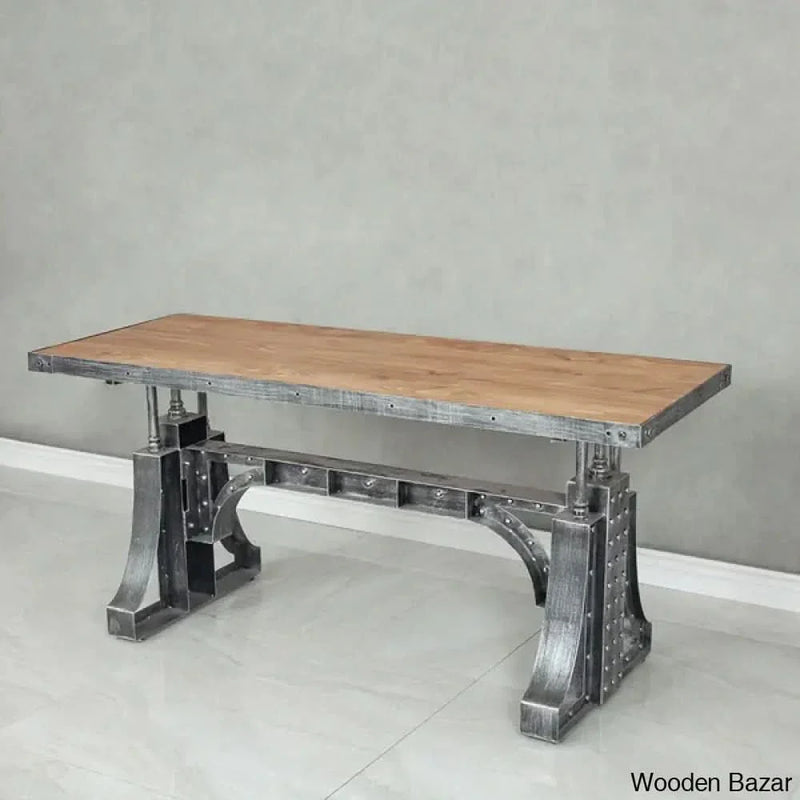 Industrial Office Desk Executive Desk with Solid Wood Top Bridge Base