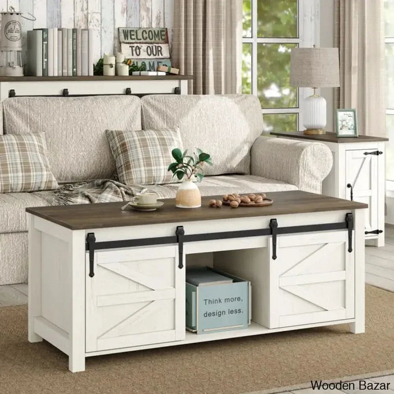 Jakiavion Coffee Table, Farmhouse Lift Top Coffee and center Table with Hidden Storage and Sliding Barn Door for Living Room