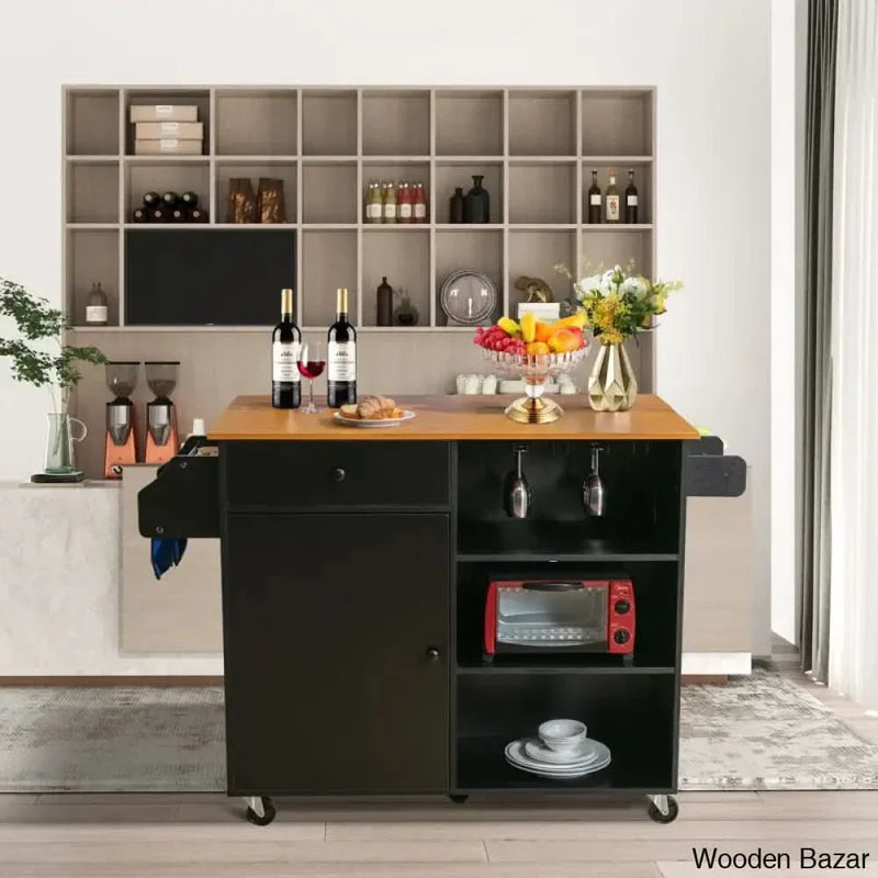 Jaziel 45.5" Wide Rolling Kitchen Cart with Wood Top and Extendable Space Kitchen trolley cart cabinet kitchen island with storage