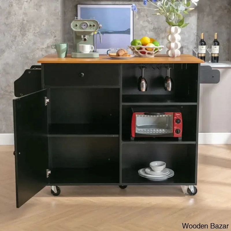 Jaziel 45.5" Wide Rolling Kitchen Cart with Wood Top and Extendable Space Kitchen trolley cart cabinet kitchen island with storage