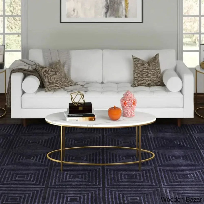 Jesleen 42" Faux Marble And Steel Oval Coffee and center Table