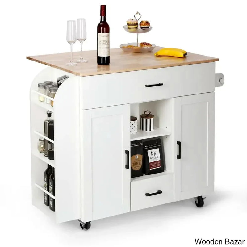 Jonhatan 45.2" Solid Wood Kitchen Island With Drop Leaf Kitchen trolley cart cabinet kitchen island with storage