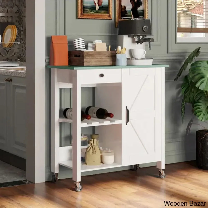 Jontarius 31.5'' Wide Rolling White Kitchen Island with Table-Top Kitchen trolley cart cabinet kitchen island with storage