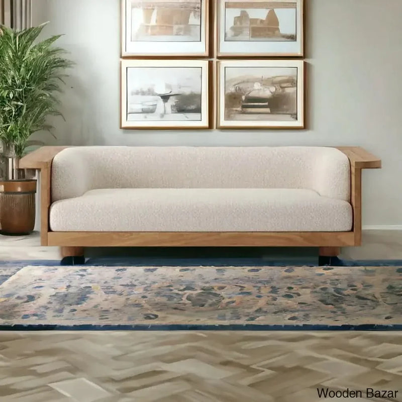 Josiphine Solid Wood 3-Seater Sofa with Upholstery - Wooden Bazar