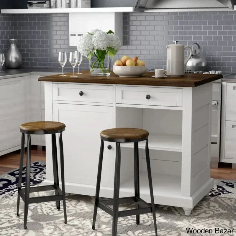 Justina 48'' Wide Kitchen Island with Stools Kitchen trolley cart cabinet kitchen island with storage