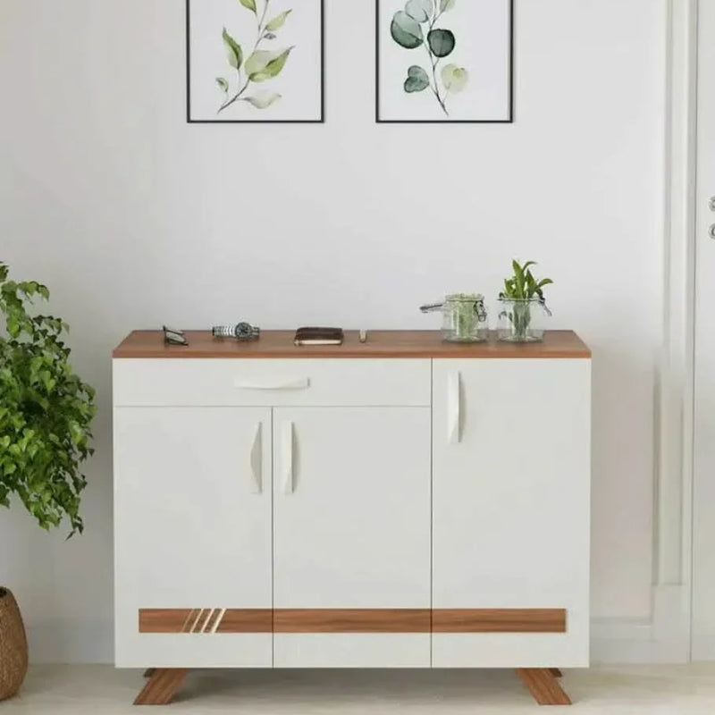 Kaspen 3 Doors Shoe Rack Cabinet with Drawer in Walnut & White Finish