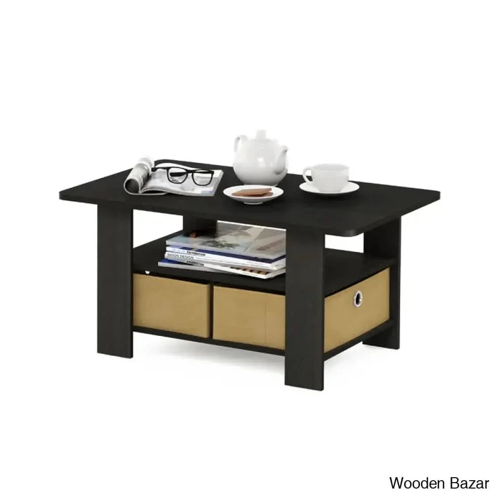 Kentony Coffee And Center Table With Bin Drawer Dark Espresso Top/Tan Base