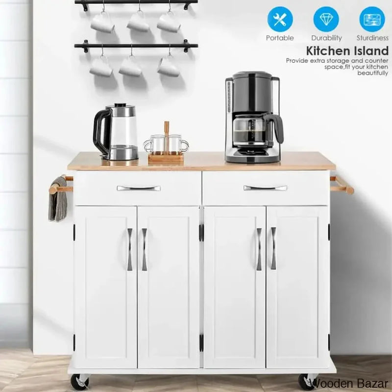 Kitchen Island With Locking Wheels Adjustable Shelves And Solid Wood Tops