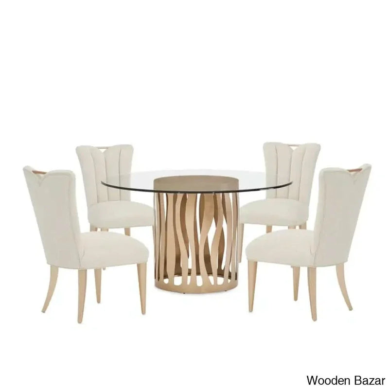 La Rachelle 5 - Piece Glass Top Pedestal Dining Set