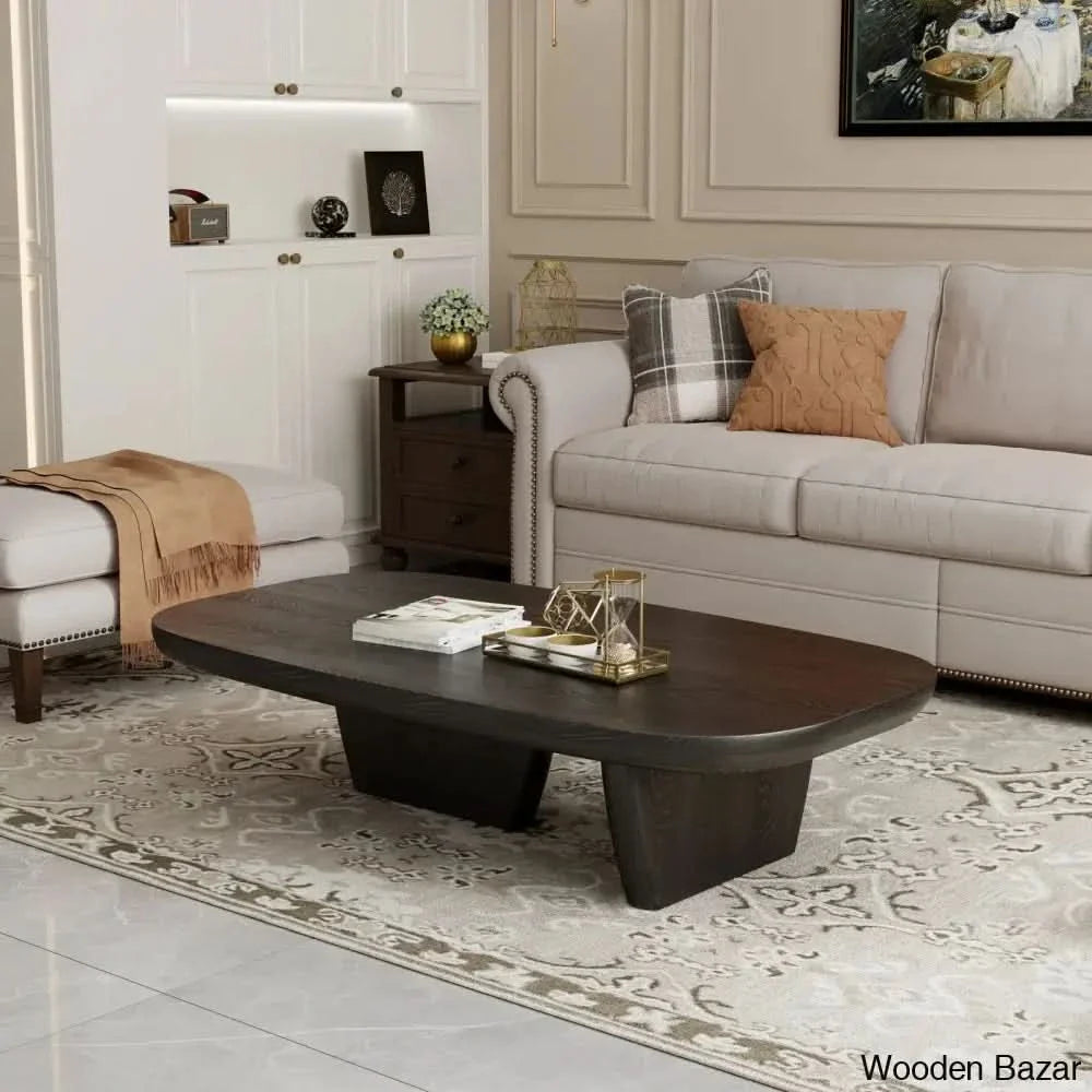 Latte 51’’Modern Wood Coffee Table Simple And Center Solid Black