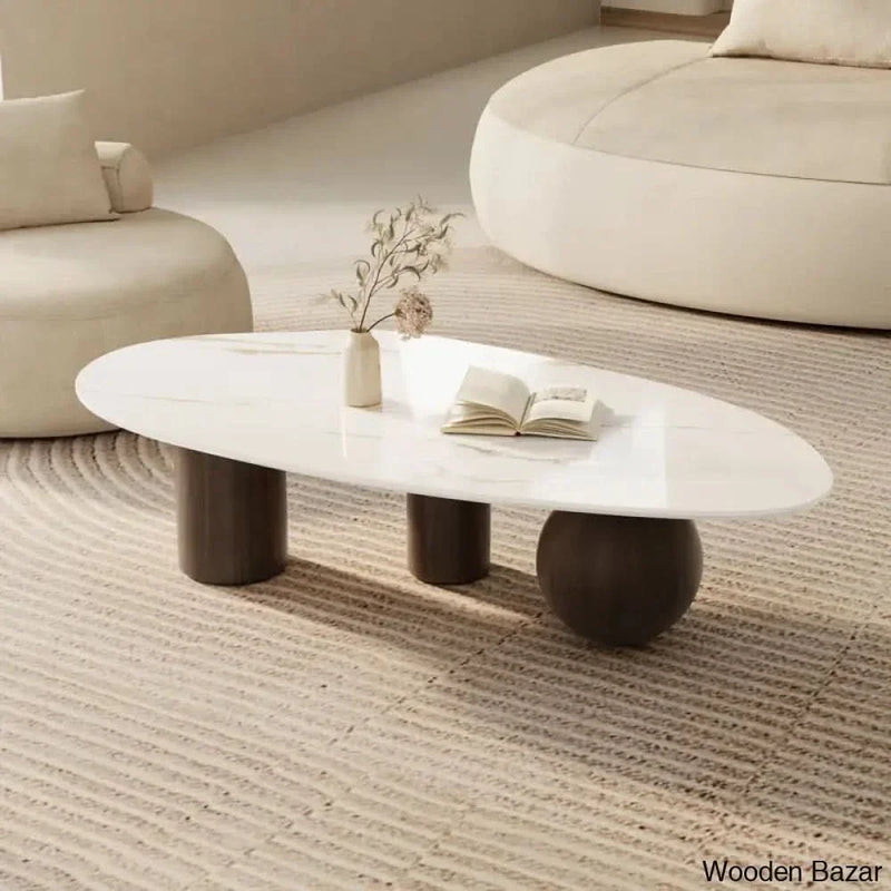 Layllas Modern 54" Coffee and center Table, Sintered Stone Table-top, 3 legs