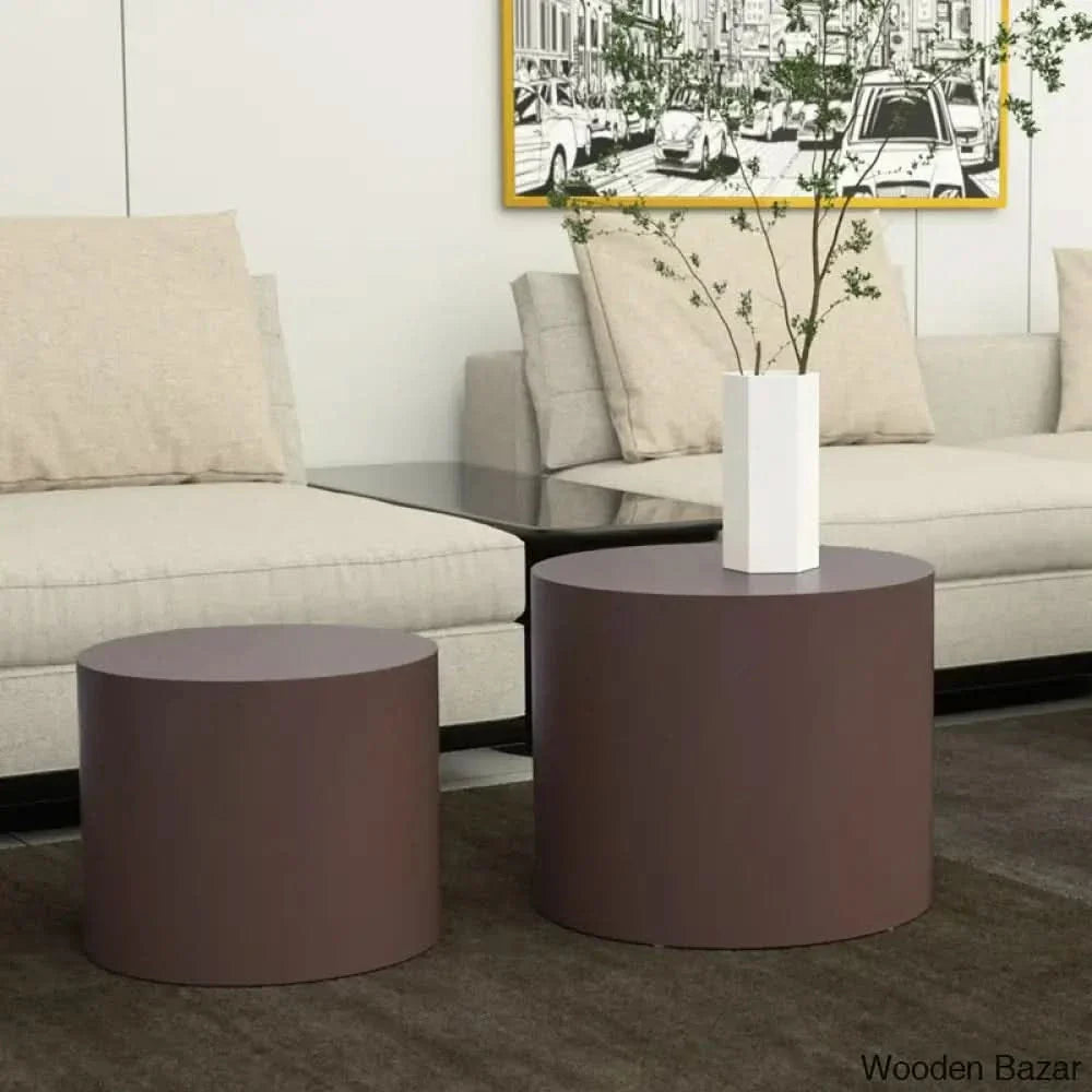 Leidingl Pedestal Nesting Coffee And Center Table Dark Brown