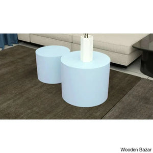 Leidingl Pedestal Nesting Coffee And Center Table Light Blue