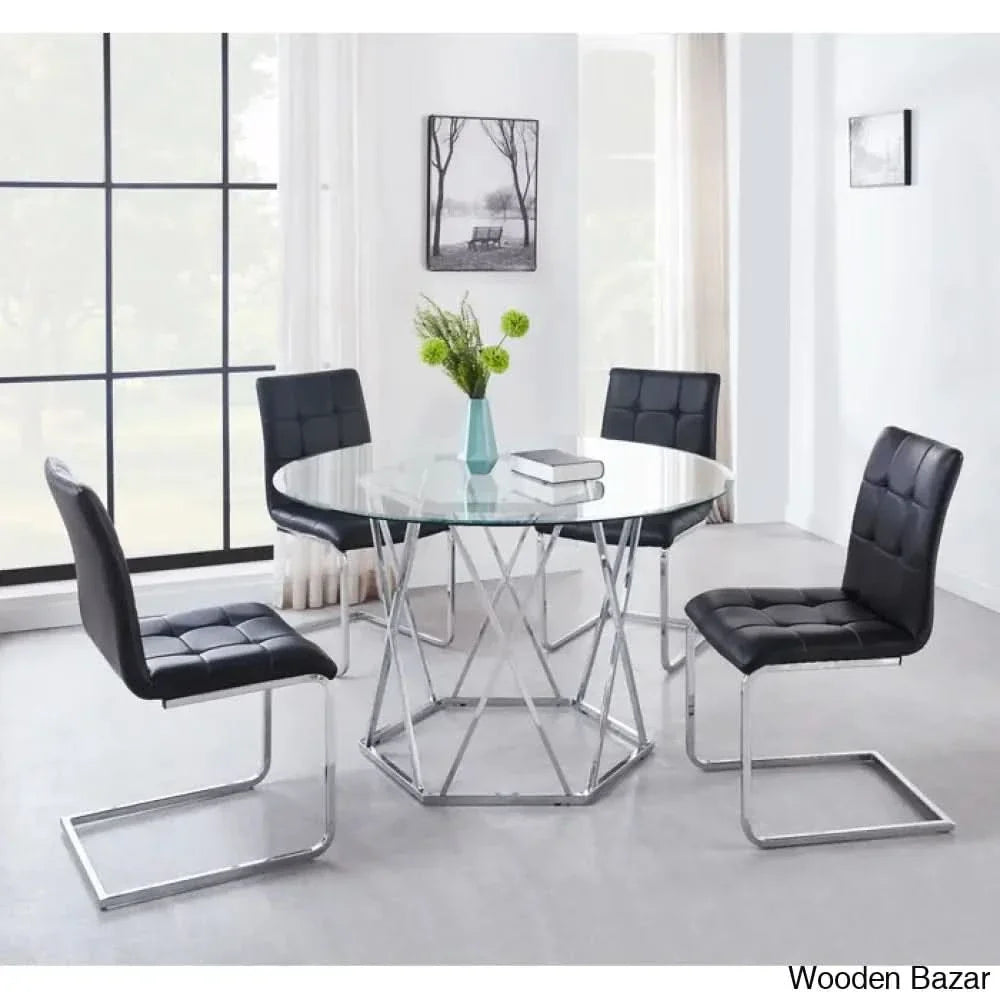 Licken Luxury 4 Seater Glass Top Dining Set - Craft Decor Black