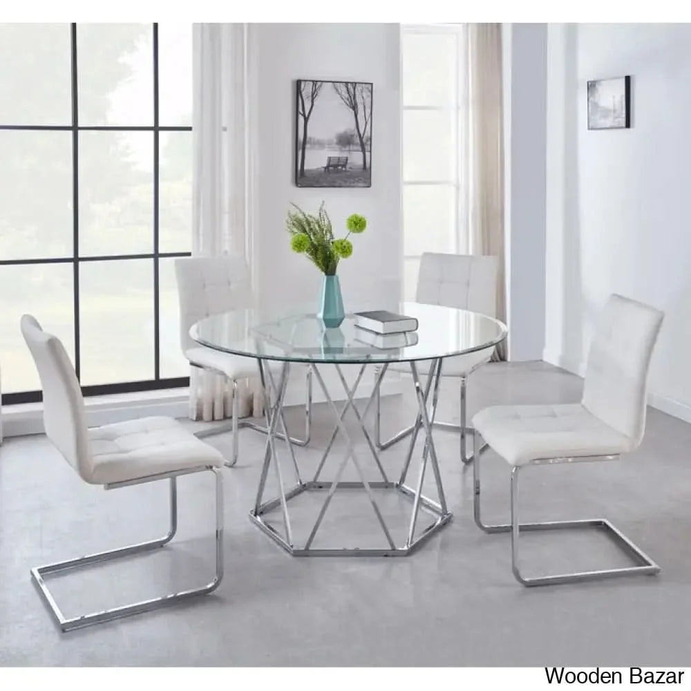 Licken Luxury 4 Seater Glass Top Dining Set - Craft Decor White