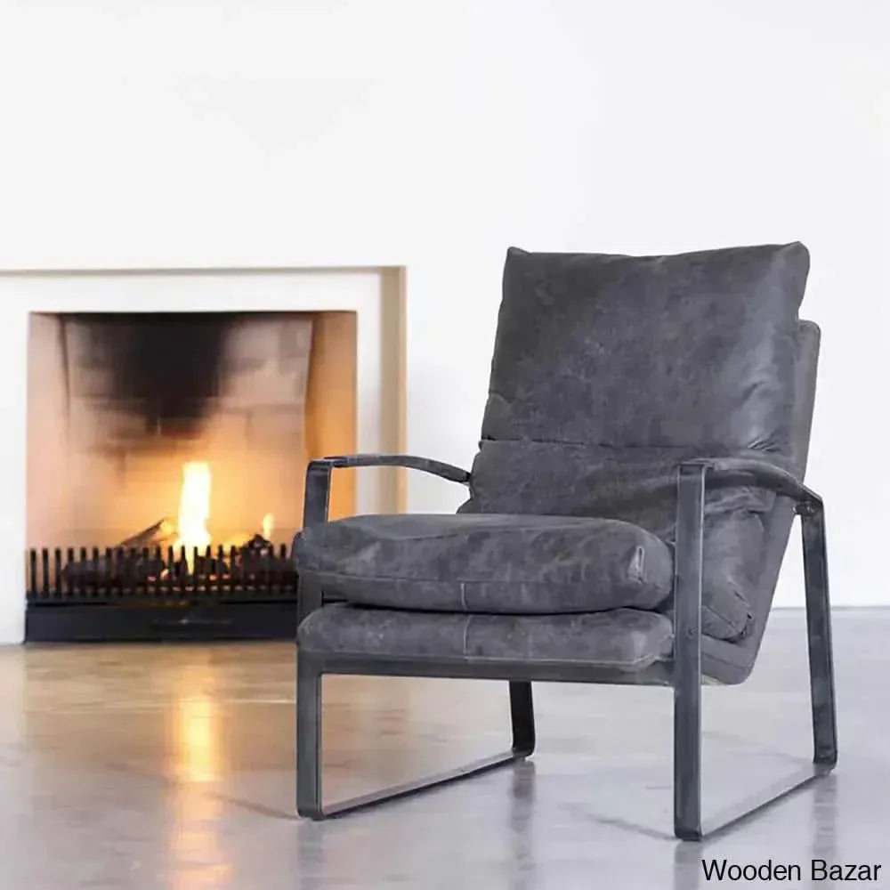 Lillian Lex Modern Single Seater Armchair With Metal Base - Craft Decor Grey