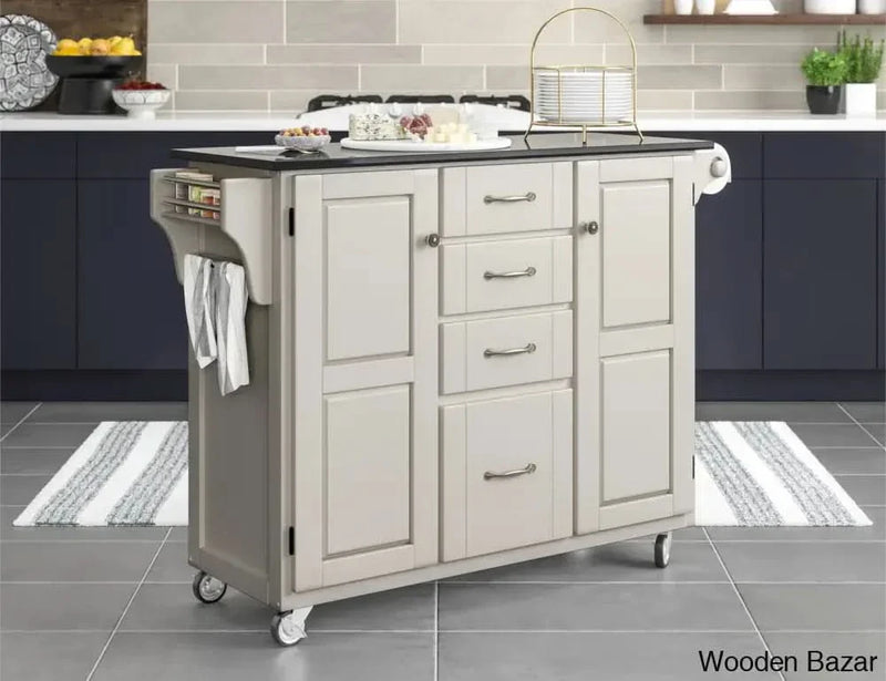 Littrell Granite Top Kitchen Cart Kitchen trolley cart cabinet kitchen island with storage