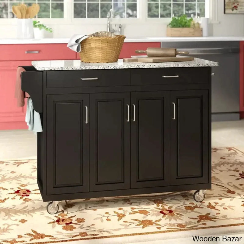 Littrell Granite Top Kitchen Island Kitchen trolley cart cabinet kitchen island with storage