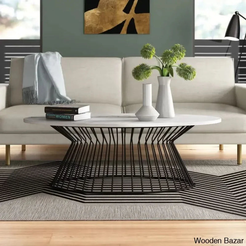 Lizethu White Marble Top Oval Coffee and center Table
