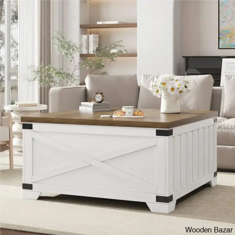 Locasciox Farmhouse Square Storage Coffee and center Table with Hinged Lift Top