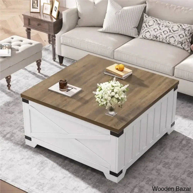 Locasciox Farmhouse Square Storage Coffee and center Table with Hinged Lift Top