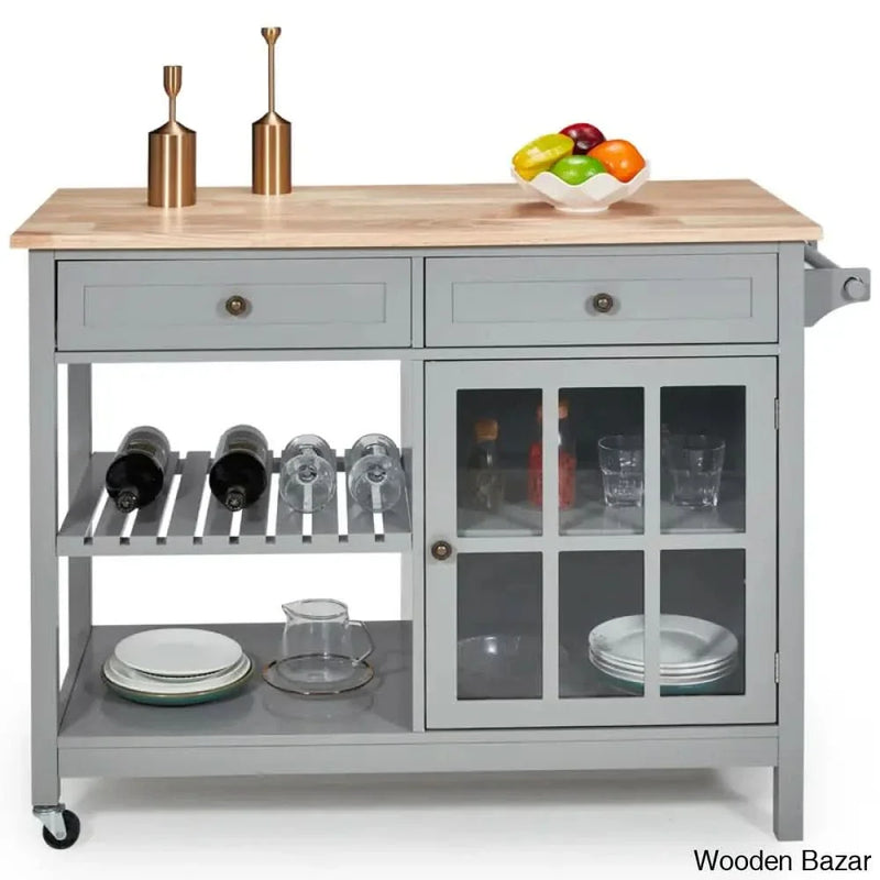 Loganton Wood Kitchen Island Kitchen trolley cart cabinet kitchen island with storage
