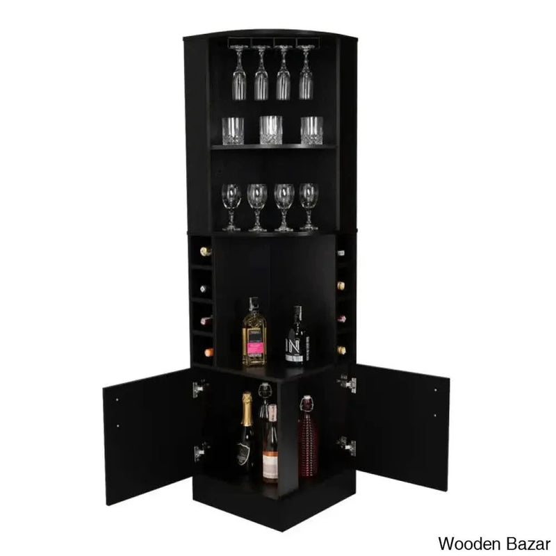 Lollis Syrah Space Efficient Corner Bar Cabinet with New 2-Doors