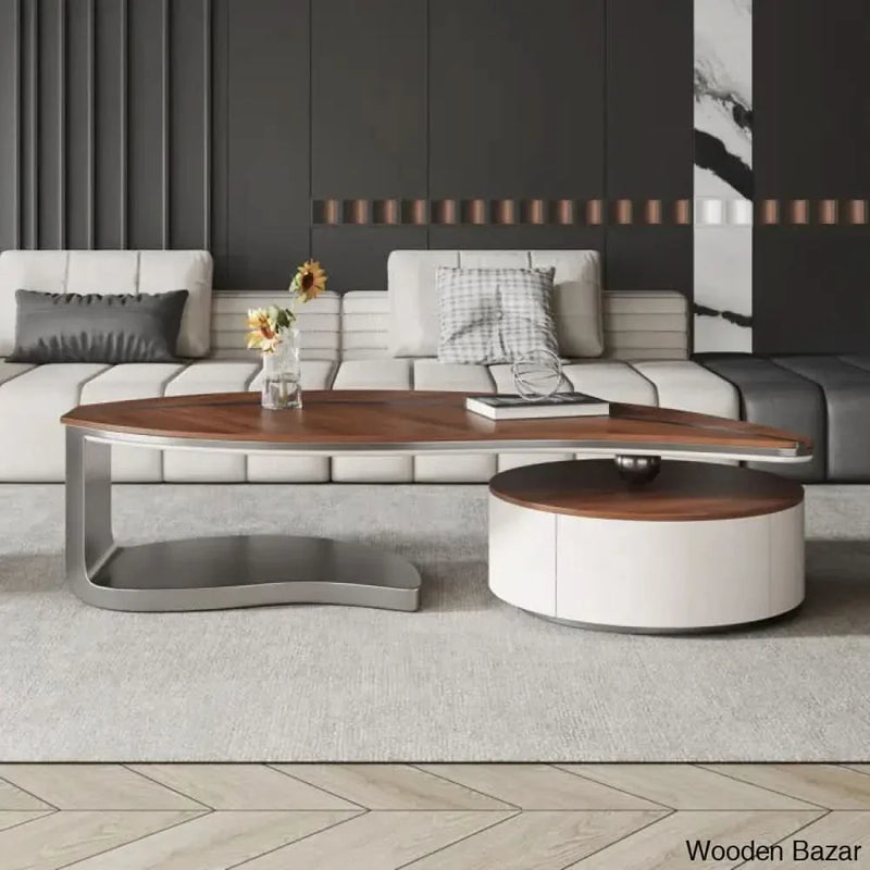 Lorrindan Innovative Leaf-Shape Design Coffee and center Table with Oval Main Body
