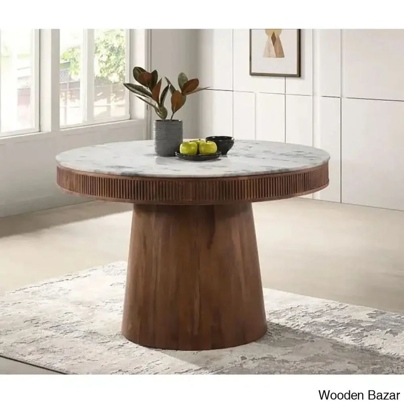 Lupid Elegant 4 Seater  Pedestal Dining Set in Marble Top