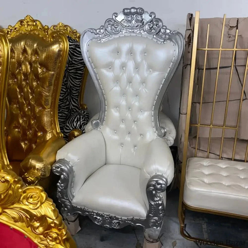 Luxurious High Back Throne Chair (Silver)