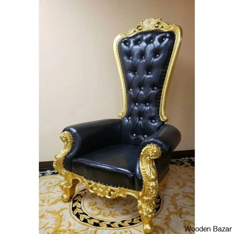Luxurious High Back throne Gold Leaf & Buttons Chair