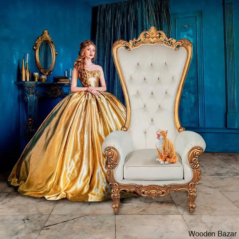 Luxurious High Back throne Gold Leaf & Buttons Chair