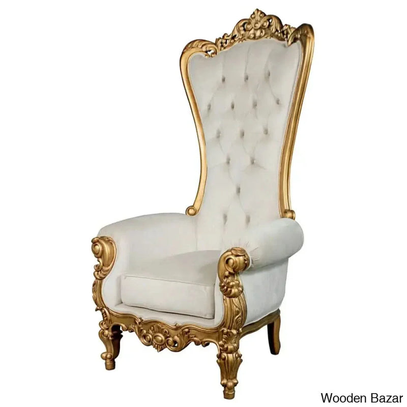 Luxurious High Back throne Gold Leaf & Buttons Chair