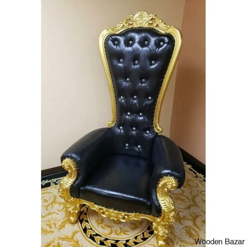 Luxurious High Back throne Gold Leaf & Buttons Chair
