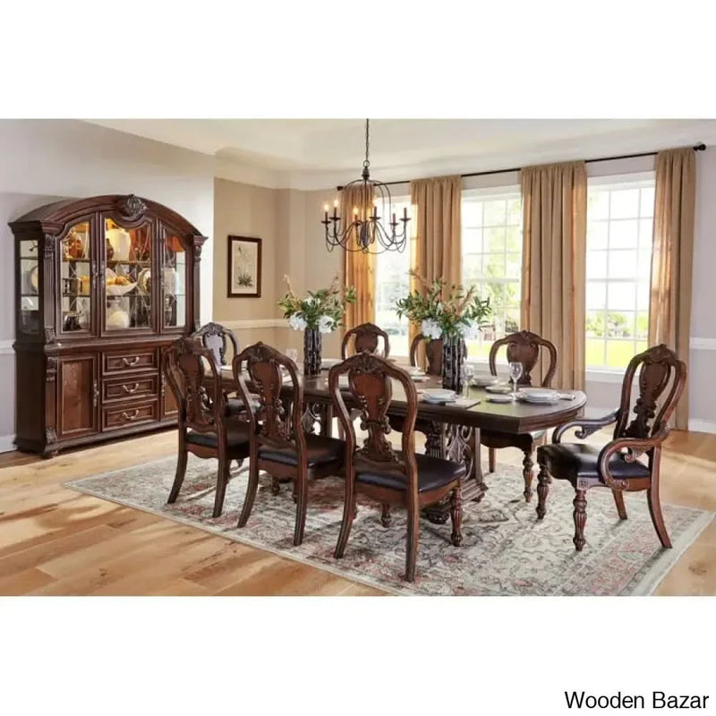 Luxurious Oval 8 Seater Wooden Dining Table Set