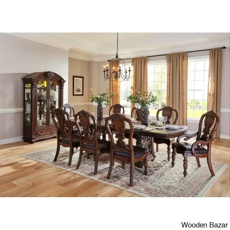 Luxurious Oval 8 Seater Wooden Dining Table Set