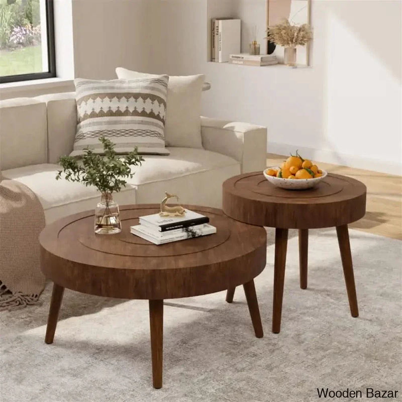 Magdalen  2 Piece Coffee Table Set, Traditional MDF Round and End Table Set Coffee and center table