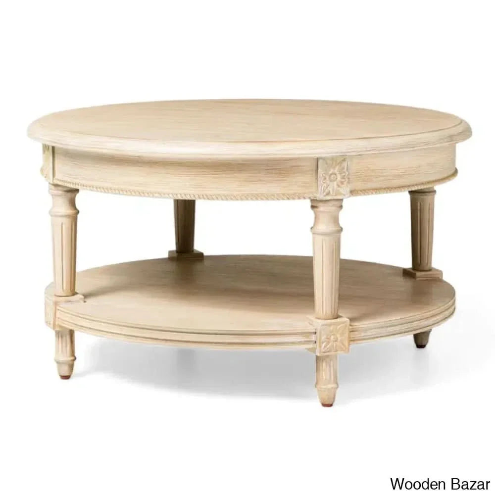 Maven Lane Pullman Round Wooden Coffee And Center Table Antiqued White