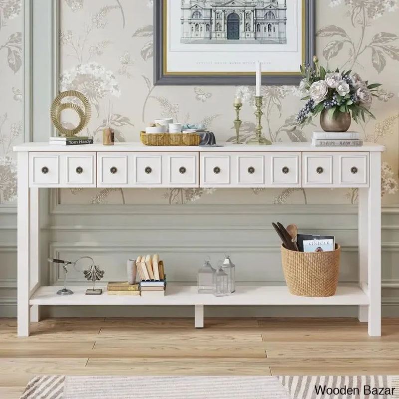 Medeea Console Table Extra Long Entryway Table with 4 Drawers and Bottom Shelf