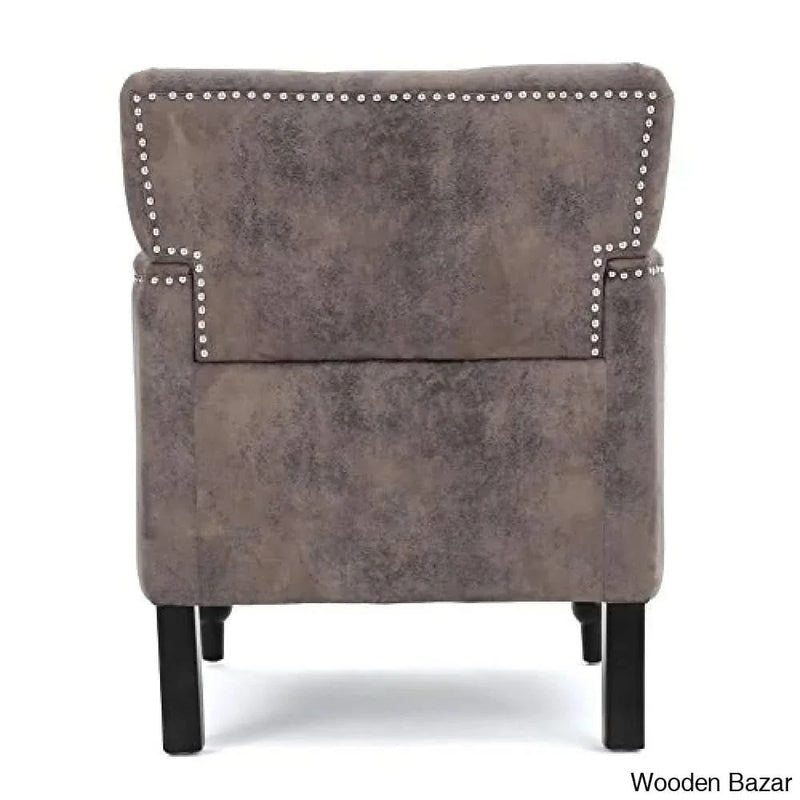 Medford Brown Tufted Club Chair, Fabric Accent Chair with Studded Nailhead Accents