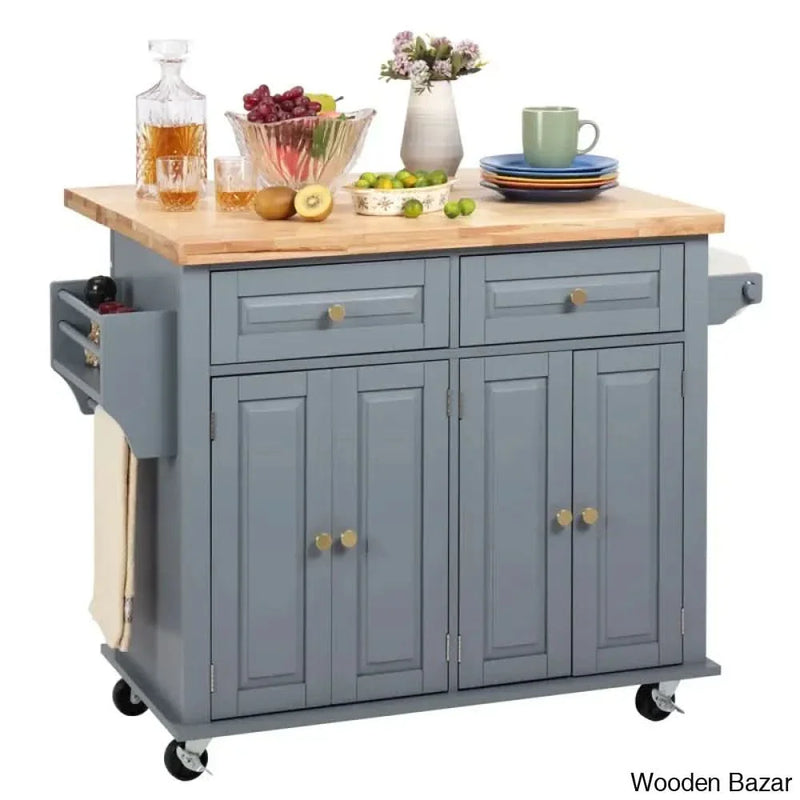 Metayer Wood Kitchen Island Kitchen trolley cart cabinet kitchen island with storage
