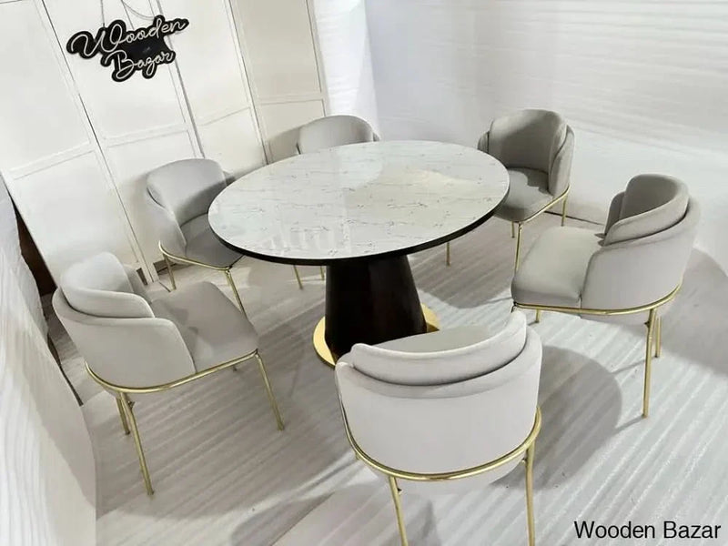 Mid-Century Modern 7 Piece Dining Room Sets 48" Round Dining Table White 6 Side Chairs - Craft Decor