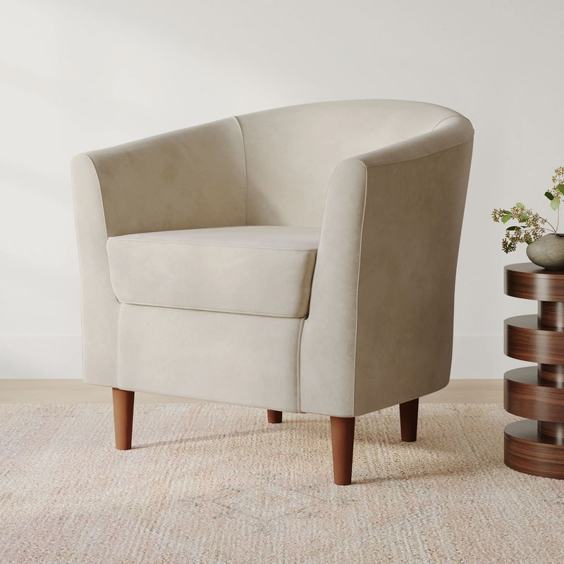 Naizun Barrel Accent Chair in Soft Taupe Upholstery with Tapered Wooden Legs - Craft Decor