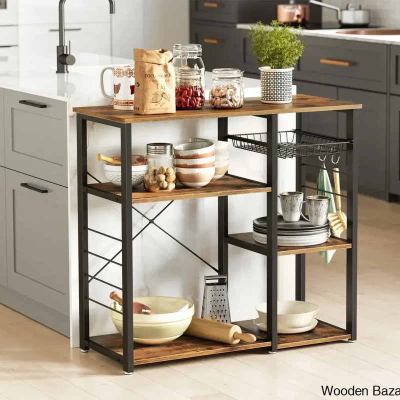 Milburn Wood Kitchen Island Kitchen trolley cart cabinet kitchen island with storage