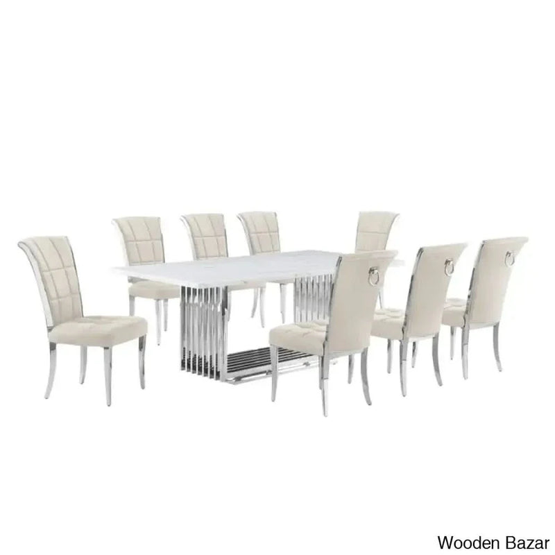 Miler Royal 8 seater Dining table Set Marble Top Rectangle Dining Set