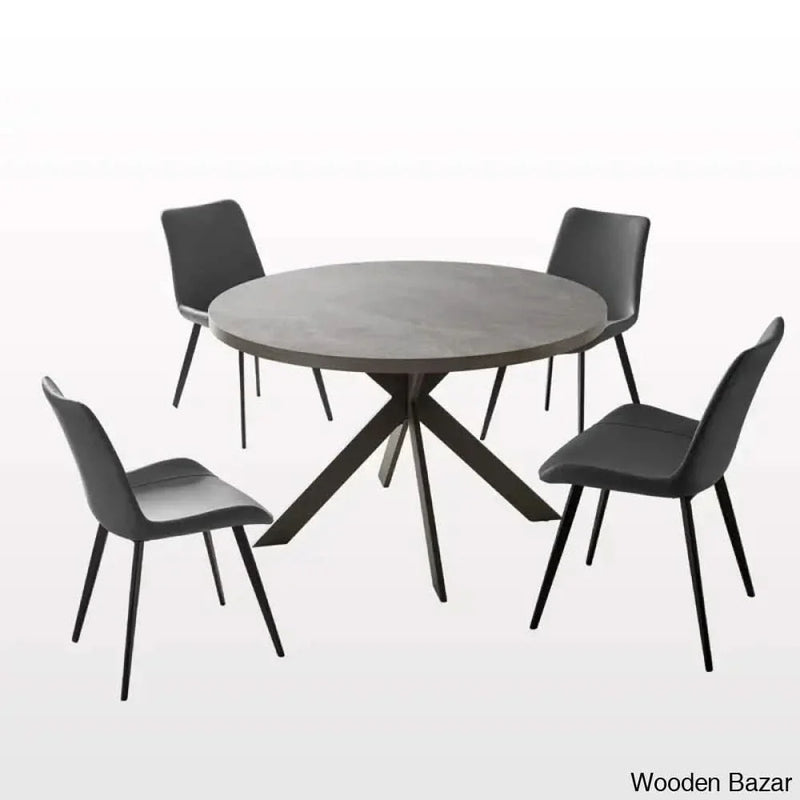 Modern 47.2'' Round Dining Table Set | Steel-Leg Kitchen Table for 4-6 People with 4 Chairs