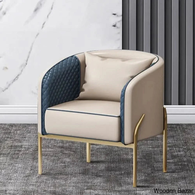 Modern Accent Chair Tufted Upholstered PU Leather Accent Chair in Gold - Craft Decor