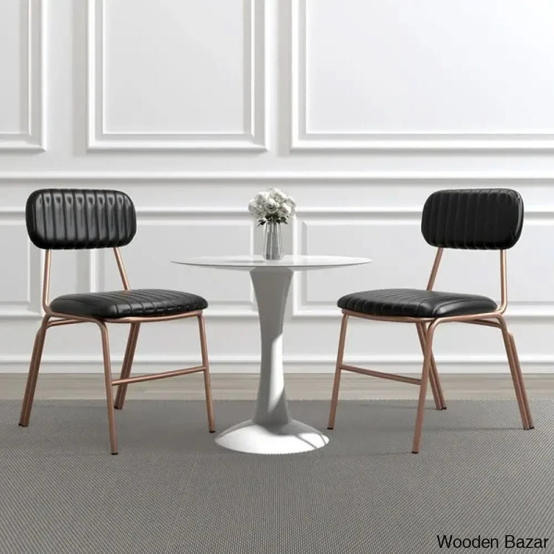 Modern Black Dining Chair (Set of 2) with Faux Leather Upholstered & Metal Frame - Craft Decor