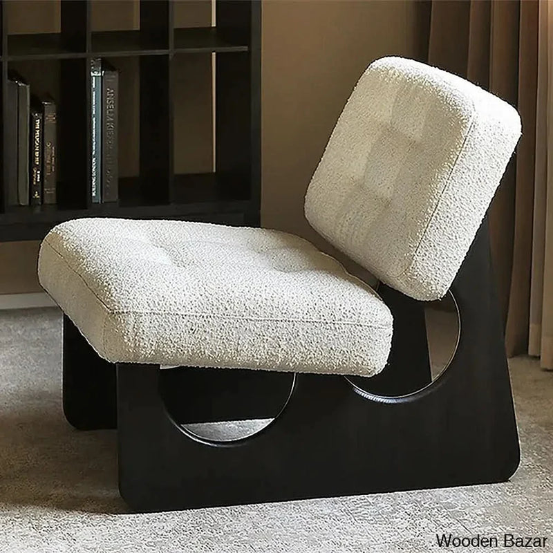 Modern Boucle Lounge Chair White & Black Accent Chair Ash Wood Upholstery