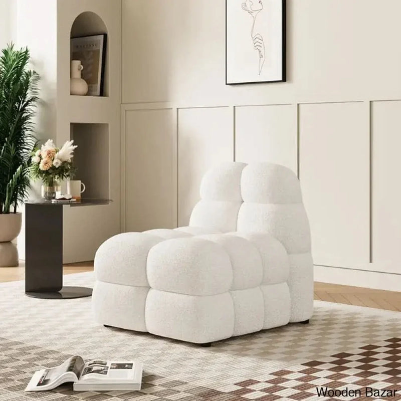 Modern Off-White Cream Boucle Accent Chair Cloud Lounge Chair Soft Cushion - Craft Decor